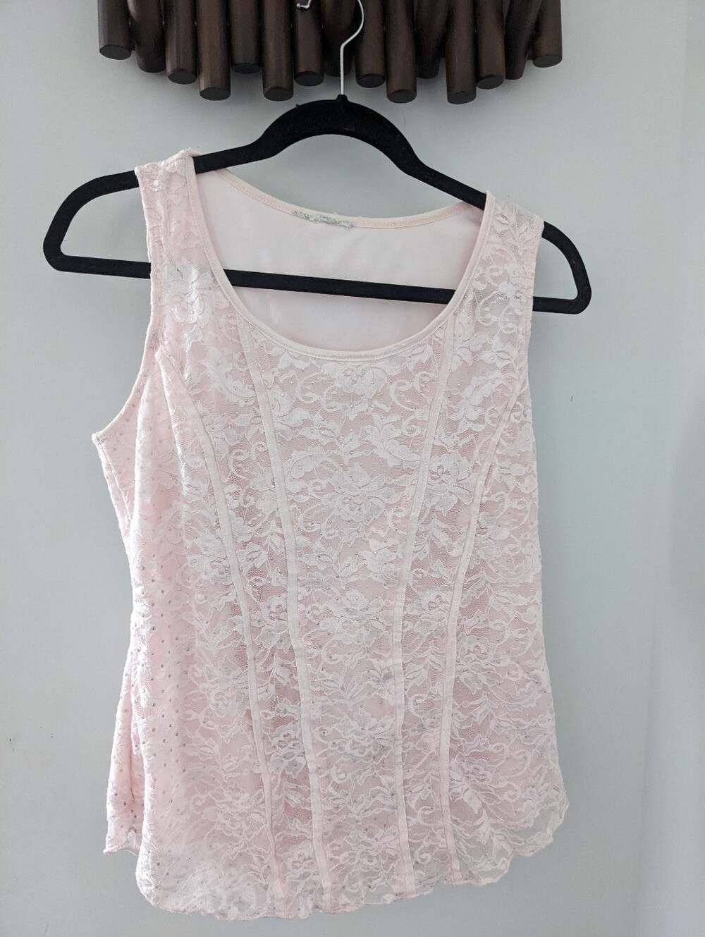 Vintage Womens Blush Pink Lace Tank Top Fairycore Coquette Y2K Romantic M